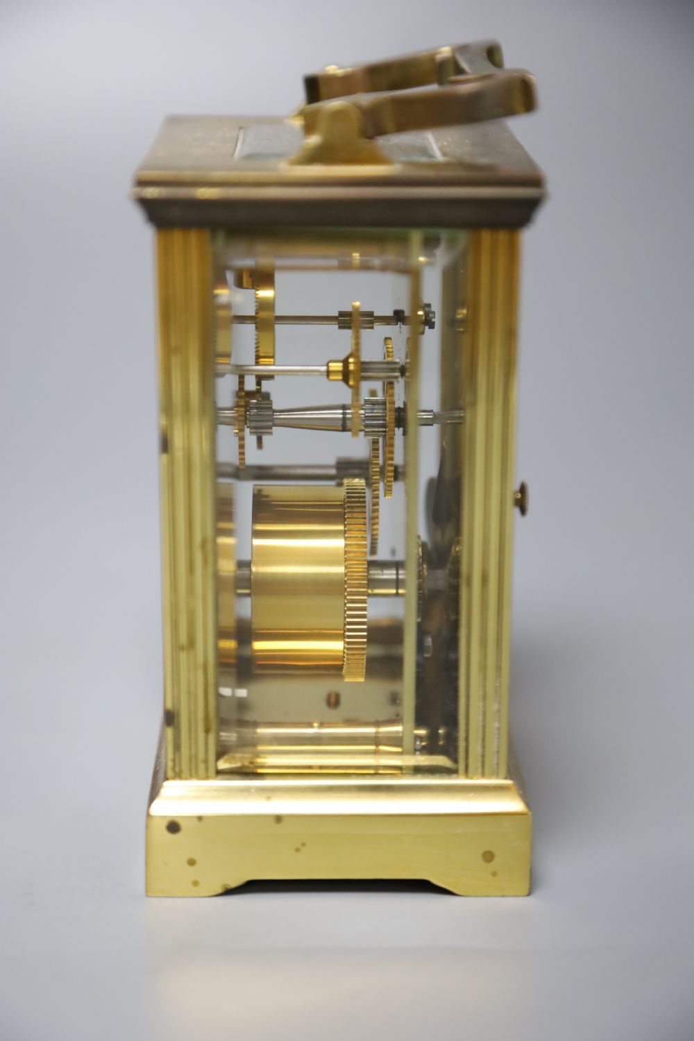 A lacquered brass carriage timepiece, retailed by Mappin & Webb